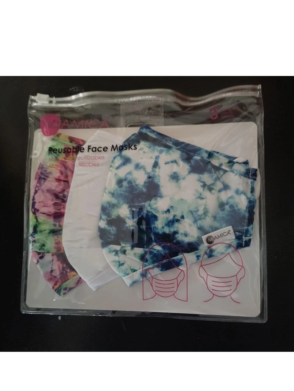 Mamica Women's Reusable Face Mask 3-Pack - Pink Floral & Blue Stripe